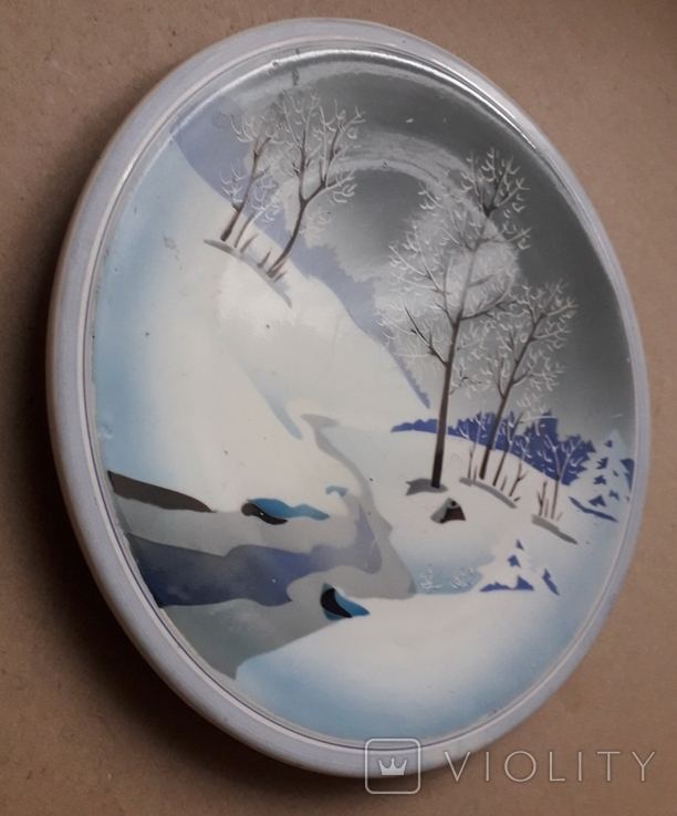 Настенная тарелка "Зима", ручная роспись, Буды, 50-е года - 27 см., фото №4
