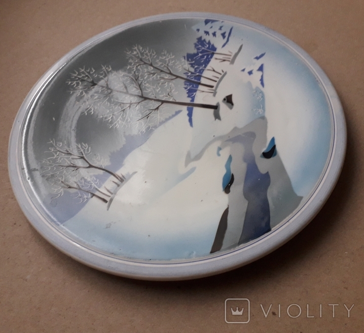 Настенная тарелка "Зима", ручная роспись, Буды, 50-е года - 27 см., фото №5