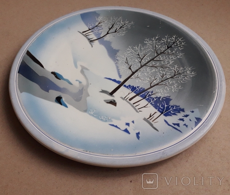 Настенная тарелка "Зима", ручная роспись, Буды, 50-е года - 27 см., фото №6