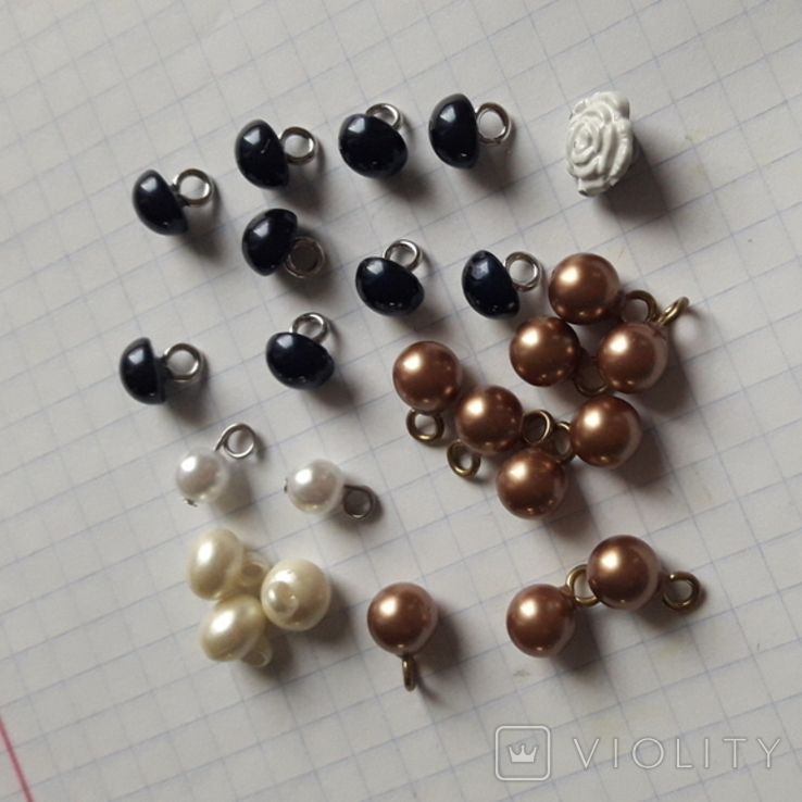 Маленькие пуговицы гирьки грибки, 24 шт под жемчуг синий белый бронзовый, фото №2