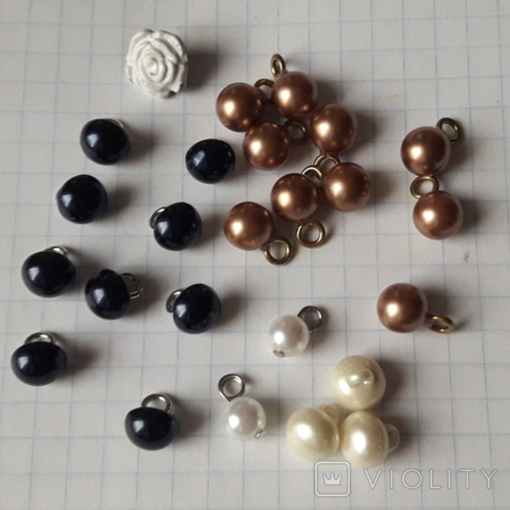 Маленькие пуговицы гирьки грибки, 24 шт под жемчуг синий белый бронзовый, фото №6