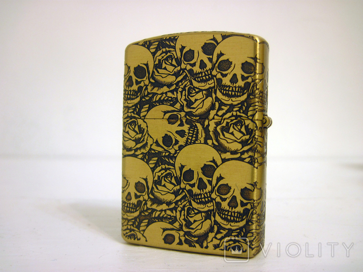 Бензиновая зажигалка Zippo Skull Gold новая в коробке, фото №4