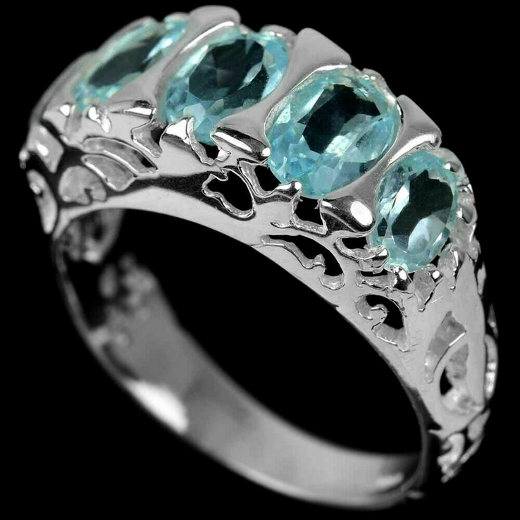 Кольцо серебряное 925 натуральный голубой топаз (SKY BLUE). Р-17, фото №3
