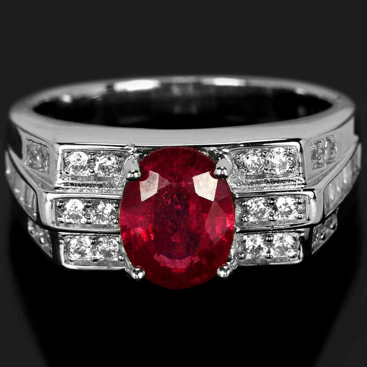 Кольцо серебряное 925 натуральный красно - розовый рубин, цирконий. Р-18.5., фото №2