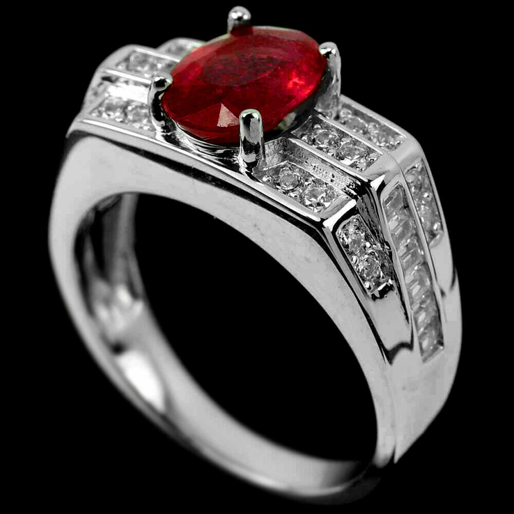 Кольцо серебряное 925 натуральный красно - розовый рубин, цирконий. Р-18.5., фото №3