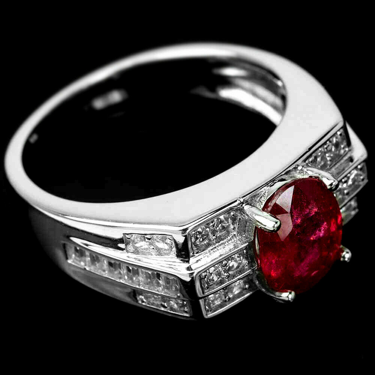 Кольцо серебряное 925 натуральный красно - розовый рубин, цирконий. Р-18.5., фото №4