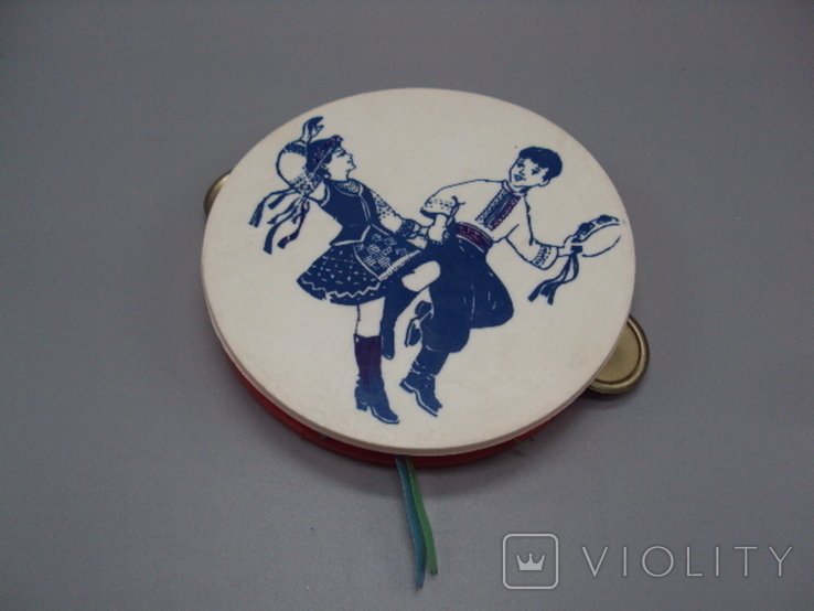 Детский музыкальный инструмент бубен с рисунком украинский танец игрушка ссср 3 х 14,8 см, photo number 2
