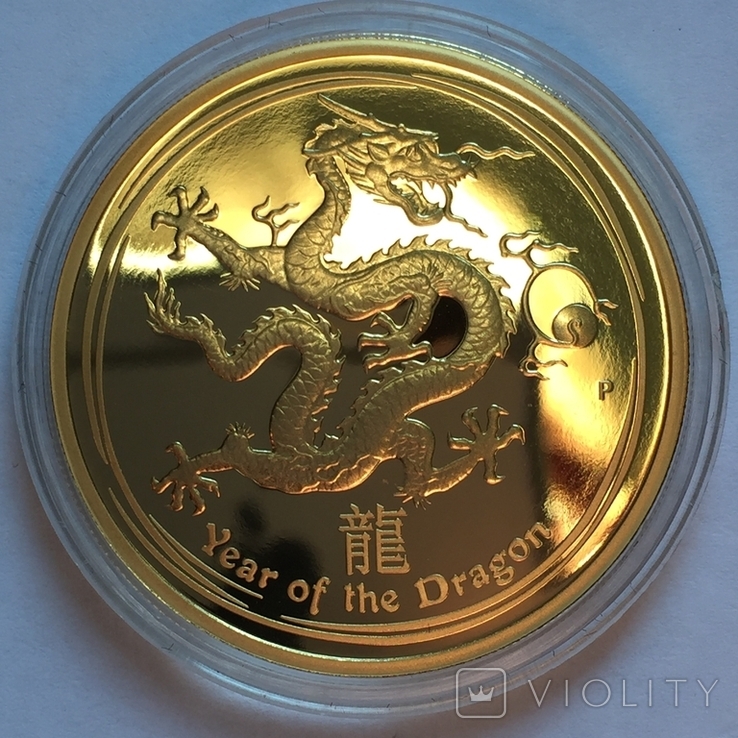 Золотая монета Австралии 100 долларов Год Дракона 2012 г. 1OZ(31.1 г) ПРУФ., фото №2