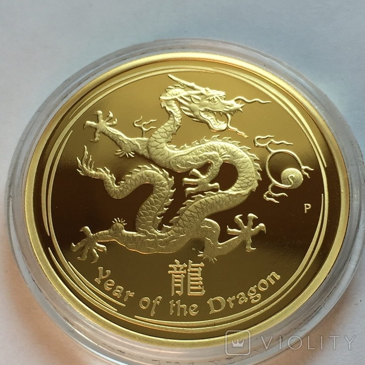 Золотая монета Австралии 100 долларов Год Дракона 2012 г. 1OZ(31.1 г) ПРУФ., фото №3