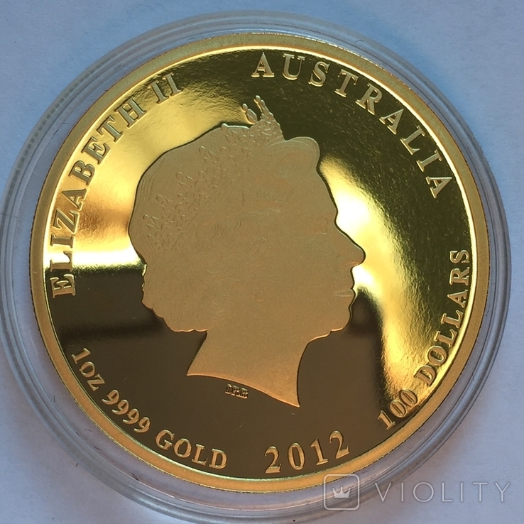 Золотая монета Австралии 100 долларов Год Дракона 2012 г. 1OZ(31.1 г) ПРУФ., фото №5