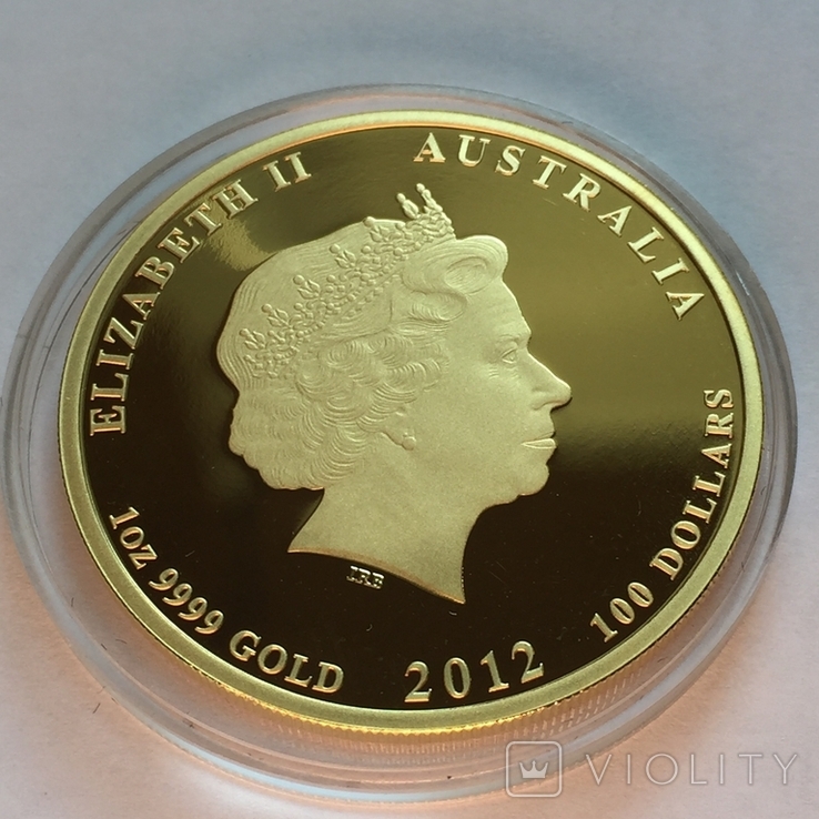 Золотая монета Австралии 100 долларов Год Дракона 2012 г. 1OZ(31.1 г) ПРУФ., фото №6