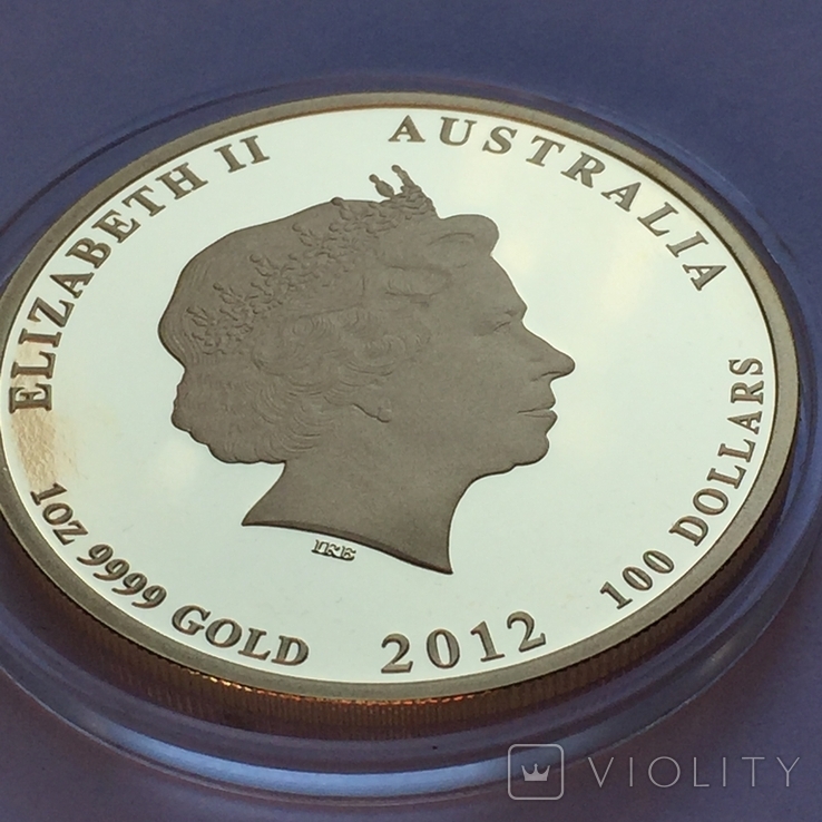 Золотая монета Австралии 100 долларов Год Дракона 2012 г. 1OZ(31.1 г) ПРУФ., фото №7
