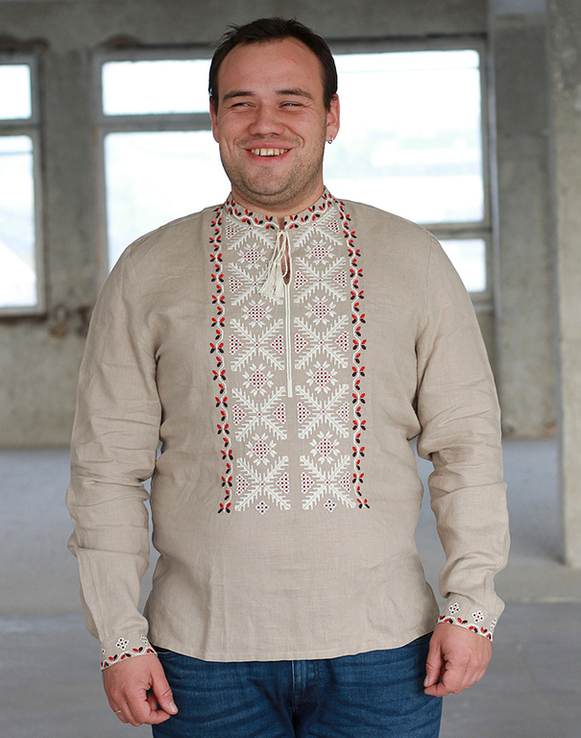 Вишиванка чоловіча Сумчанин з льону, бежевого кольору, фото №4
