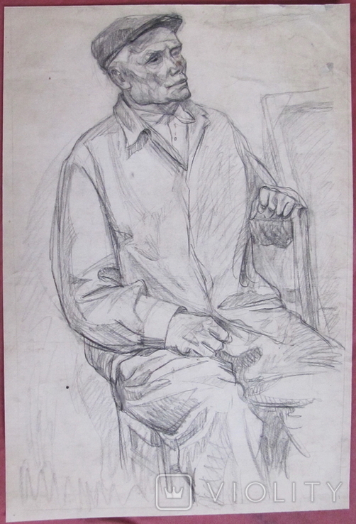 Соцреализм. Портрет сельского труженика, карандаш. Рисунок с натуры, 1970-е, фото №3