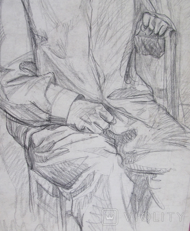 Соцреализм. Портрет сельского труженика, карандаш. Рисунок с натуры, 1970-е, фото №5