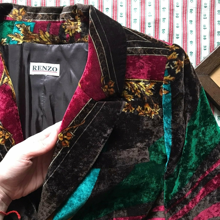 Шикарный яркий пиджак велюр бархат Renzo размер M-L ретро винтаж Германия, photo number 4