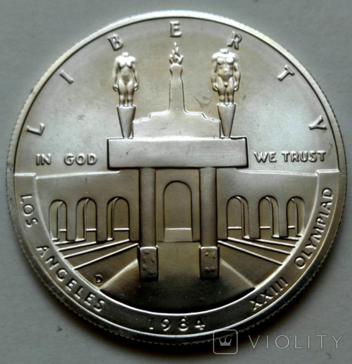 США 1 доллар 1984 D "XXIII летние Олимпийские Игры в Лос-Анджелесе", серебро, фото №2