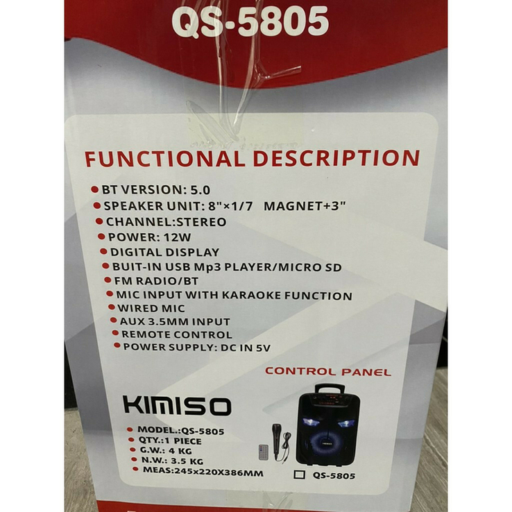Портативная колонка Kimiso QS-5805 с микрофоном и светомузыкой (USB/BT/FM), фото №3