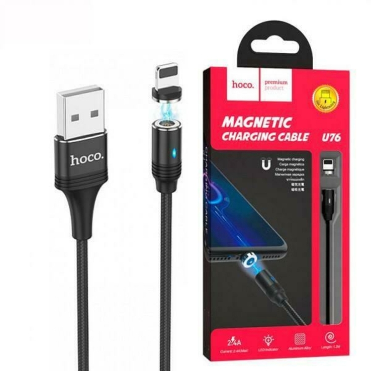 Кабель магнитный для айфонов Hoco U76 Magnetic Adsorption Lightning USB, фото №2