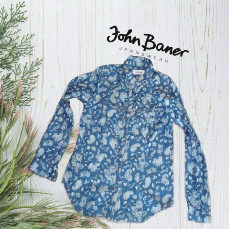 John Baner Джинсовая женская рубашка дл рукав в принт на кнопках 40, фото №4