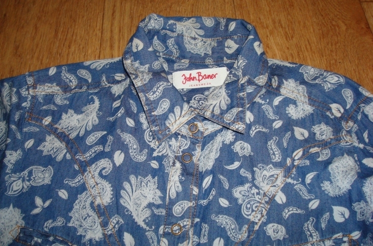 John Baner Джинсовая женская рубашка дл рукав в принт на кнопках 40, фото №7