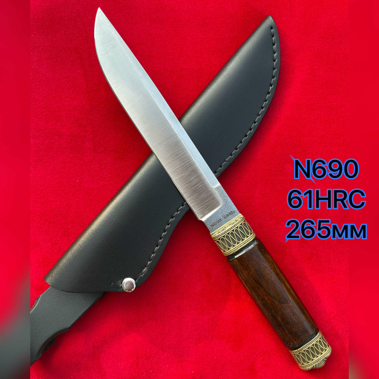 Нож Норвег Ручная Авторская Работа Бронза N690 61HRC 265мм, фото №6