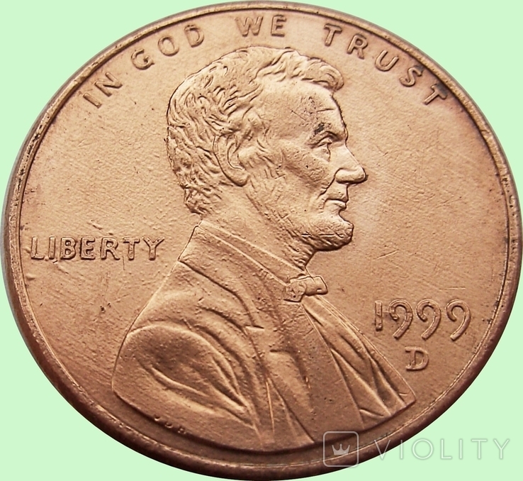 4.U.S. 1 cent, 1999 Lincoln Cent. Mondvor Mark: "D" - Denver, photo number 2