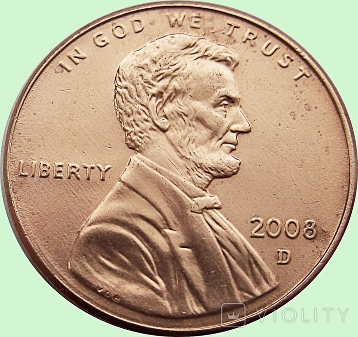 4.U.S. 1 cent, 2008 Lincoln Cent. Mondvor Mark: "D" - Denver, photo number 2