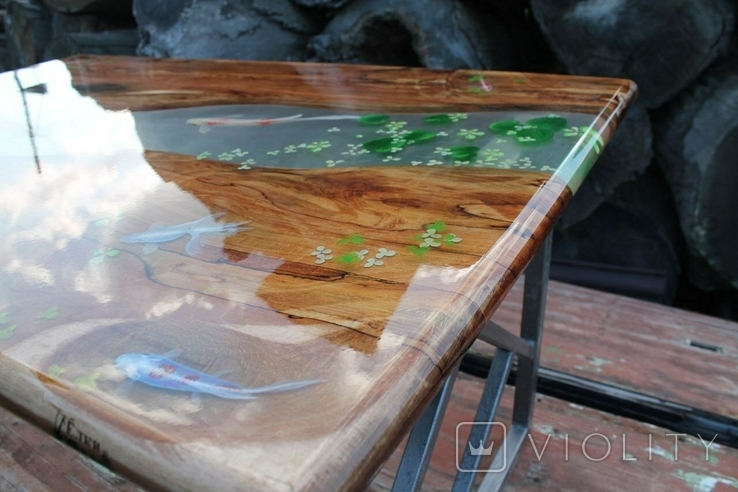River table made of beech and epoxy resin with 3D pattern, photo number 2