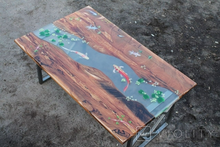 River table made of beech and epoxy resin with 3D pattern, photo number 3