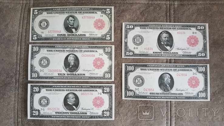Якісні копії банкнот Федеральної резервної системи США 1914 року. (Червоний З/Н), фото №2
