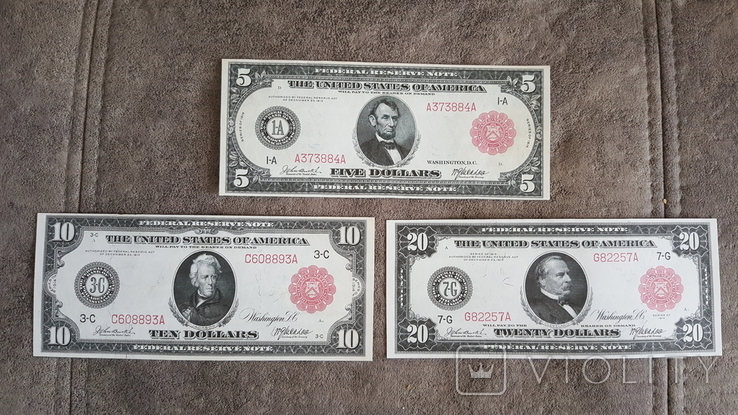 Якісні копії банкнот Федеральної резервної системи США 1914 року. (Червоний З/Н), фото №3