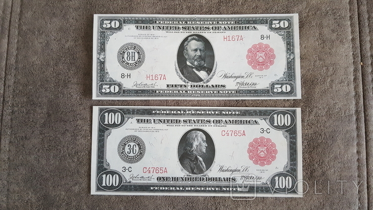 Якісні копії банкнот Федеральної резервної системи США 1914 року. (Червоний З/Н), фото №5