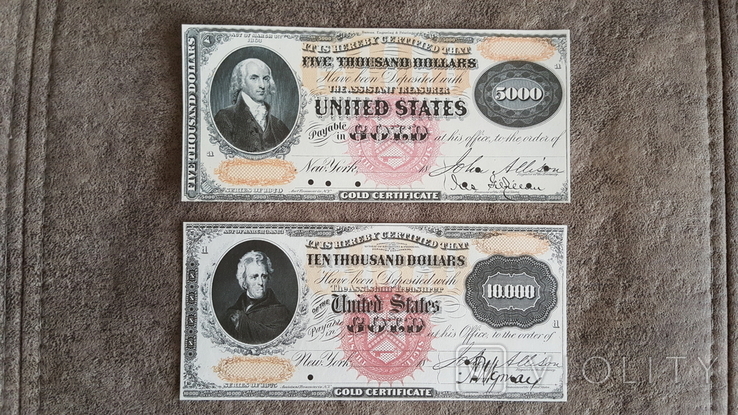 Якісні копії банкнот США з V / Z золотим доларом 1875 року., фото №5