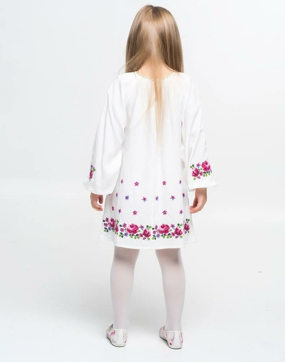 Сукня для дівчинки Трояндочки з льону, зріст 122-140, білого кольору, фото №3