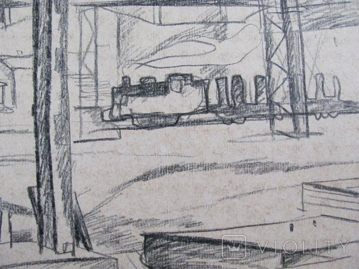 Соцреализм. Строительство нового цеха, карандаш. Рисунок с натуры, 1970-е, фото №4