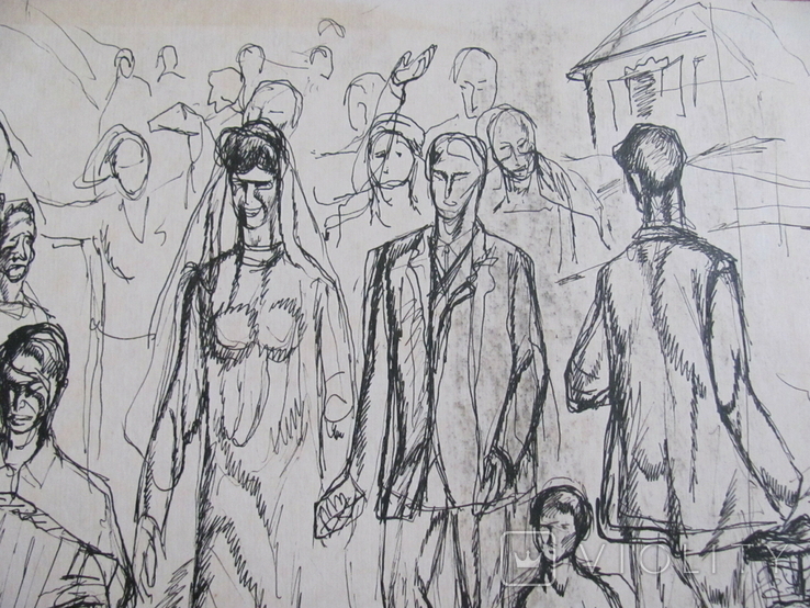 Соцреализм. Сельская свадьба, черная ручка. 1970-е, фото №5