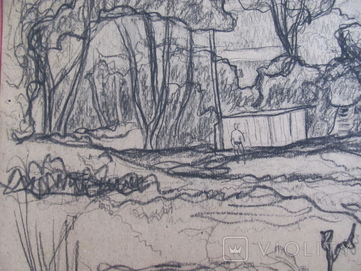 Соцреализм. Пейзаж сельский, карандаш. Рисунок с натуры, 1970-е, фото №4