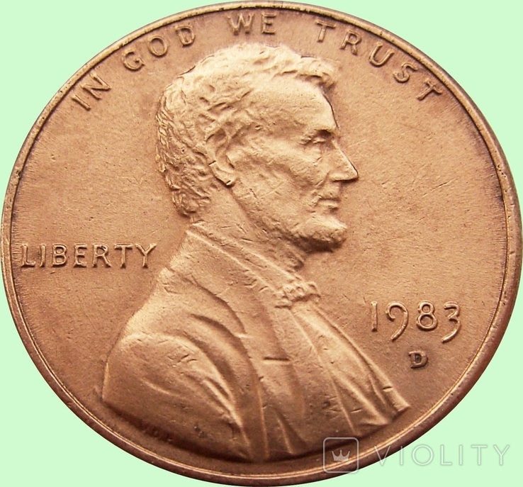 179.U.S. 1 cent, 1983 Lincoln Cent. Mondvor Mark: "D" - Denver, photo number 2