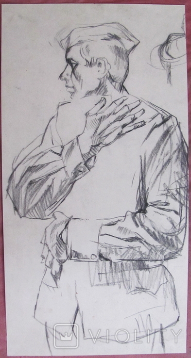 Соцреализм. Содат, карандаш. Рисунок с натуры, 1970-е, фото №3