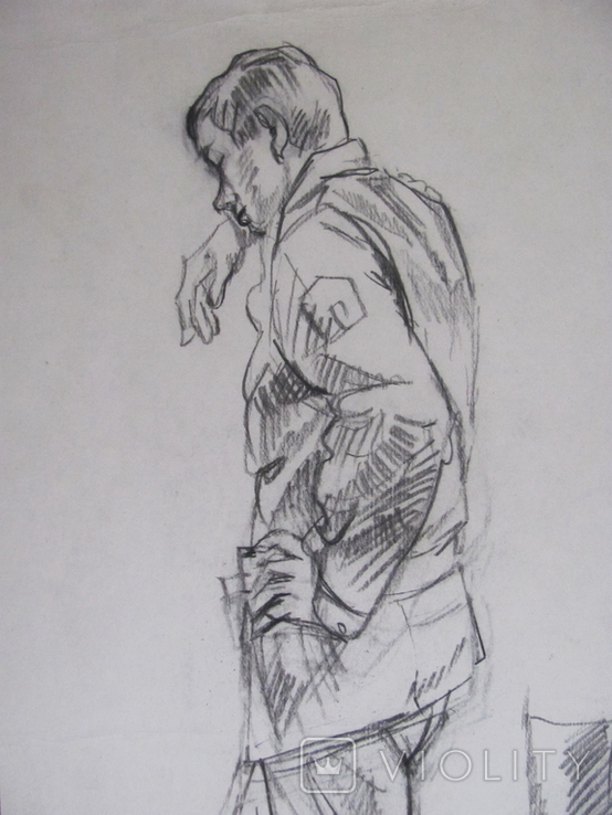 Соцреализм. Следователь после работы, карандаш. Рисунок с натуры, 1970-е, фото №4