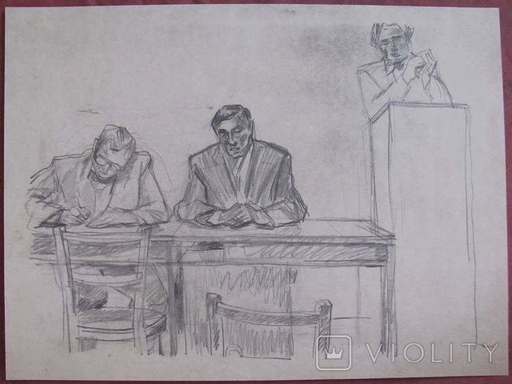 Соцреализм. Партийное заседание, карандаш. Рисунок с натуры, 1970-е, фото №3