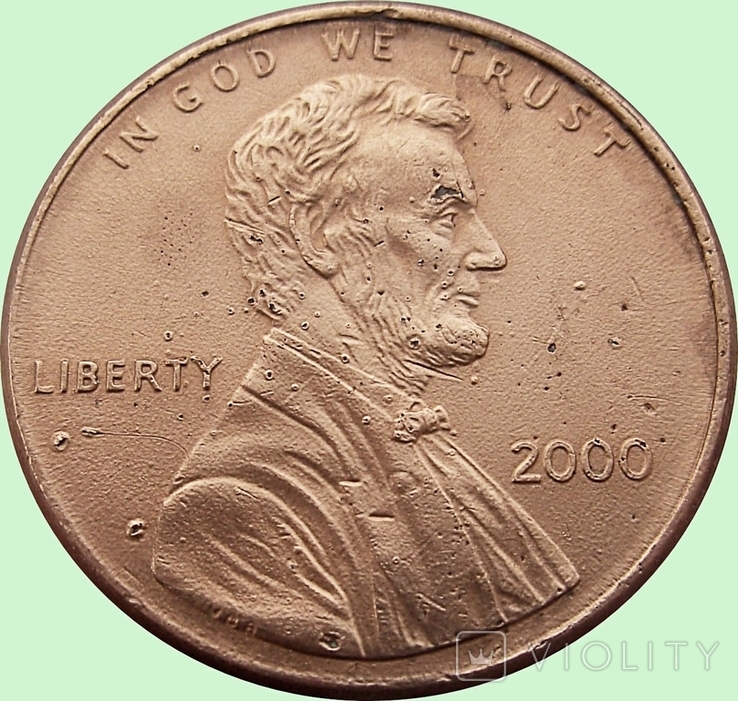 169.U.S. two coins of 1 cent, 2000.Lincoln Cent without and with the mark of the monument: "D" - Denver, photo number 3