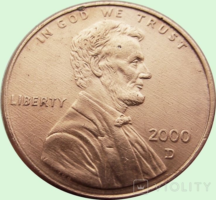 169.U.S. two coins of 1 cent, 2000.Lincoln Cent without and with the mark of the monument: "D" - Denver, photo number 5
