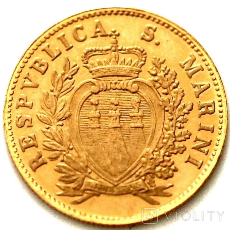 2 скуди (scudi). 1975. Герб. Республика Сан-Марино (золото 917, вес 6 г)