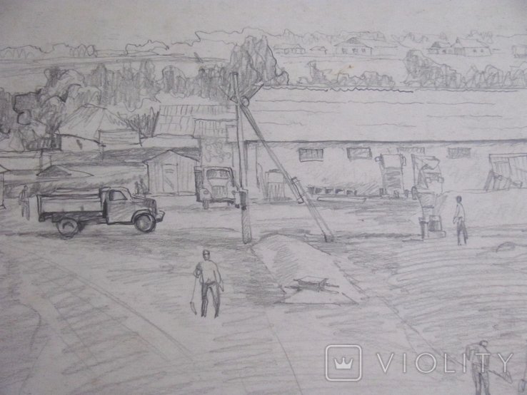 Соцреализм. Осенние работы в колхозе, карандаш. Рисунок с натуры, 1970-е, фото №5