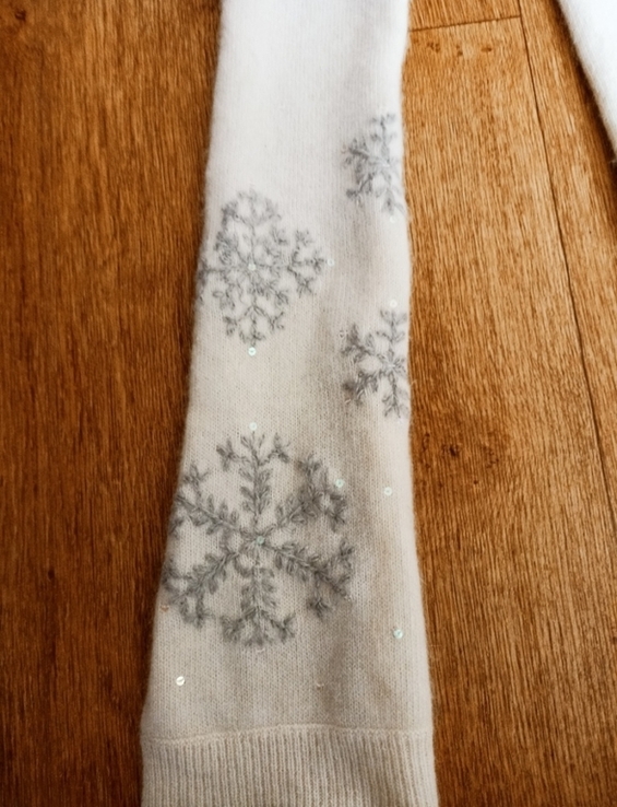 Gap Шерсть ягненка+ангора Красивый теплый женский шарф в снежинки молочный, фото №7