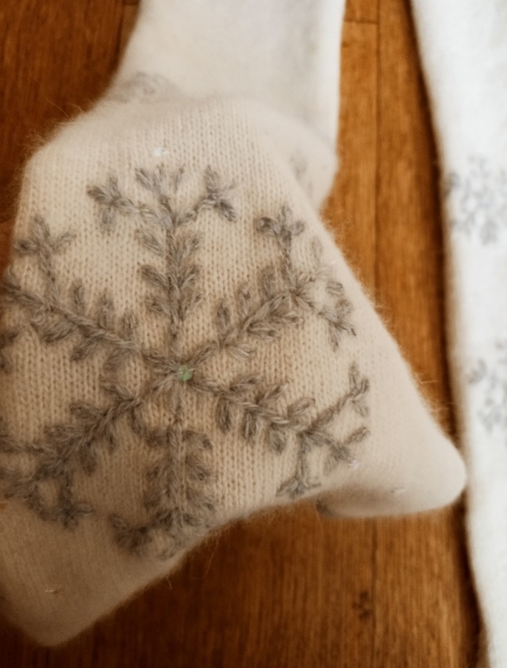 Gap Шерсть ягненка+ангора Красивый теплый женский шарф в снежинки молочный, photo number 9