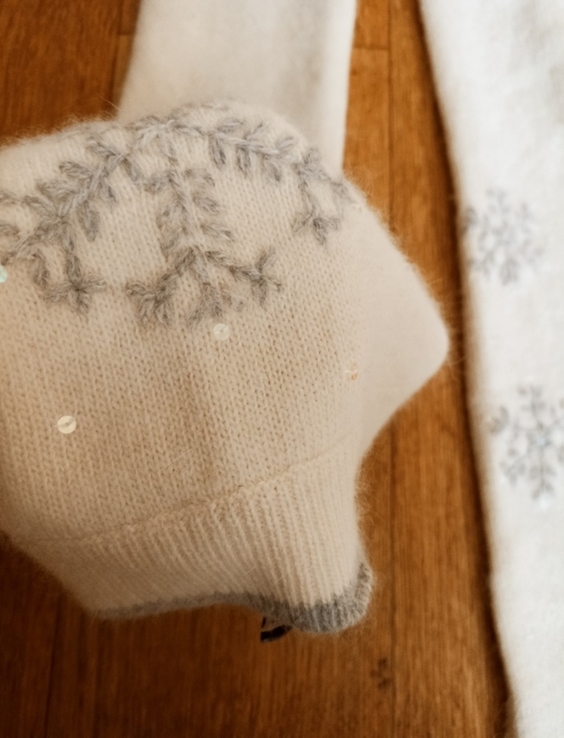 Gap Шерсть ягненка+ангора Красивый теплый женский шарф в снежинки молочный, фото №10