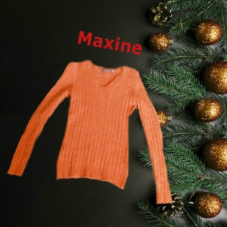 Maxine Кашемировый теплый красивый свитер женский в косы абрикос М, фото №3